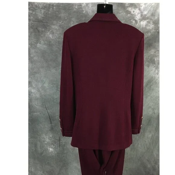 BEAUTIFUL st john collection knit burgundy jacket skirt suit size 10 12 - Picture 8 of 10